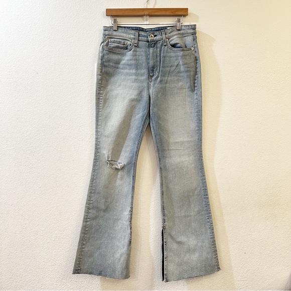 Rag & Bone Women's Nina High-Rise Flare Jeans in Friary with Holes Size 31 - Picture 4 of 15